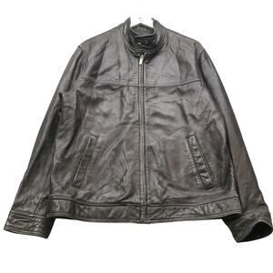 Alfani Genuine Leather Lined Motorcycle Jacket Mens Medium M Long Sleeve Black